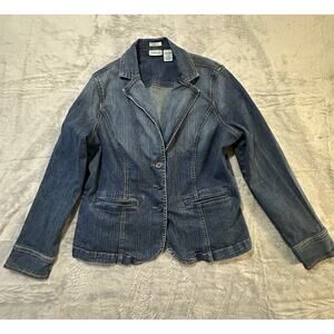 St John’s Bay Women’s Denim Jacket XL Stretch Blazer Button Front Jean Coat